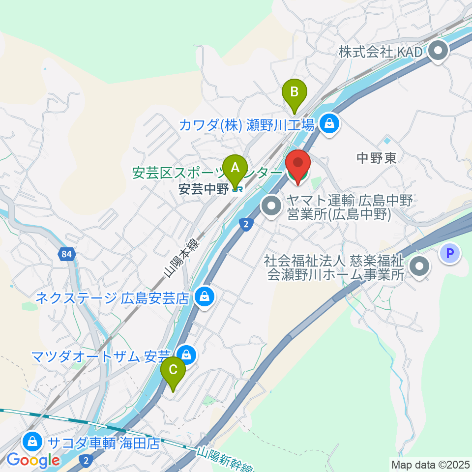 広島市安芸区スポーツセンター周辺のコンビニエンスストア一覧地図