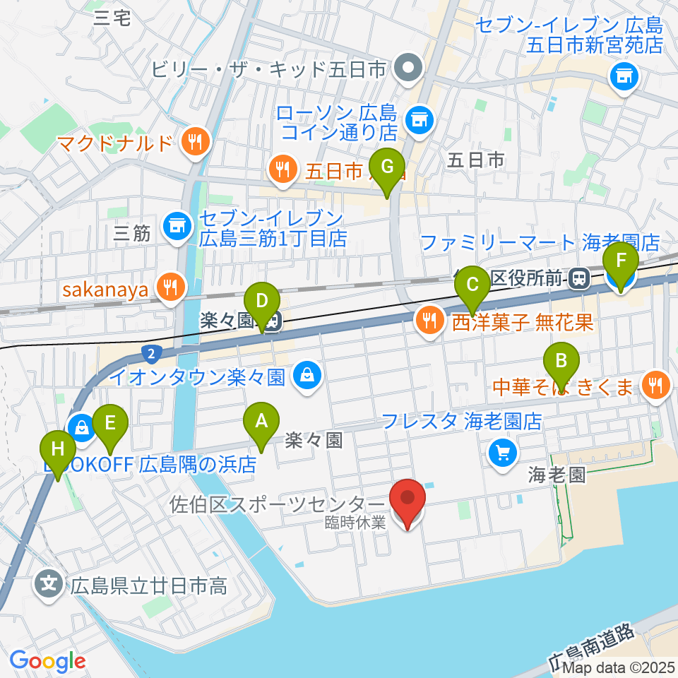 広島市佐伯区スポーツセンター周辺のコンビニエンスストア一覧地図