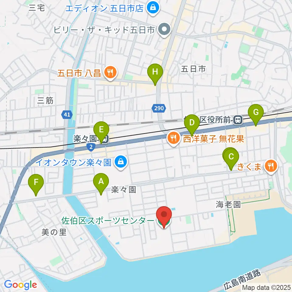 広島市佐伯区スポーツセンター周辺のコンビニエンスストア一覧地図