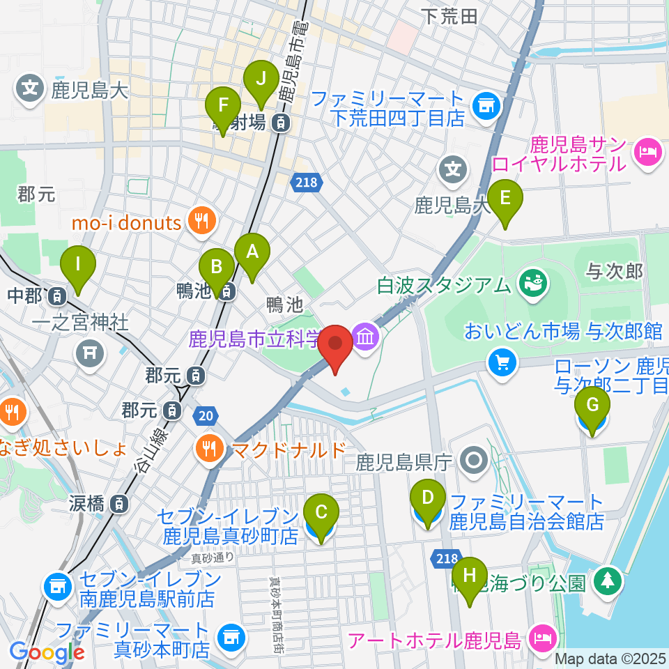 鴨池公園水泳プール周辺のコンビニエンスストア一覧地図