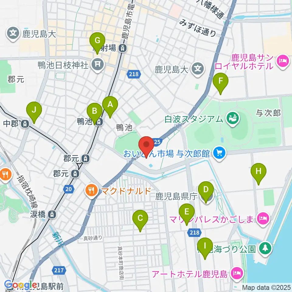 鴨池公園水泳プール周辺のコンビニエンスストア一覧地図