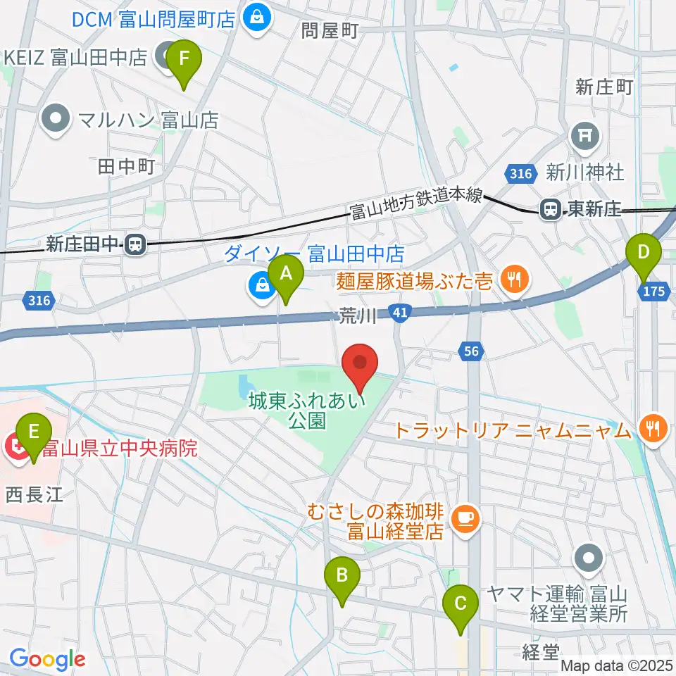 富山市民プール周辺のコンビニエンスストア一覧地図