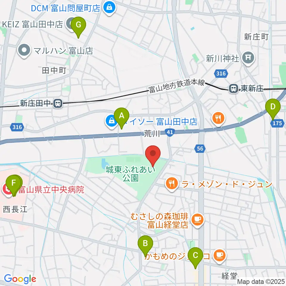 富山市民プール周辺のコンビニエンスストア一覧地図