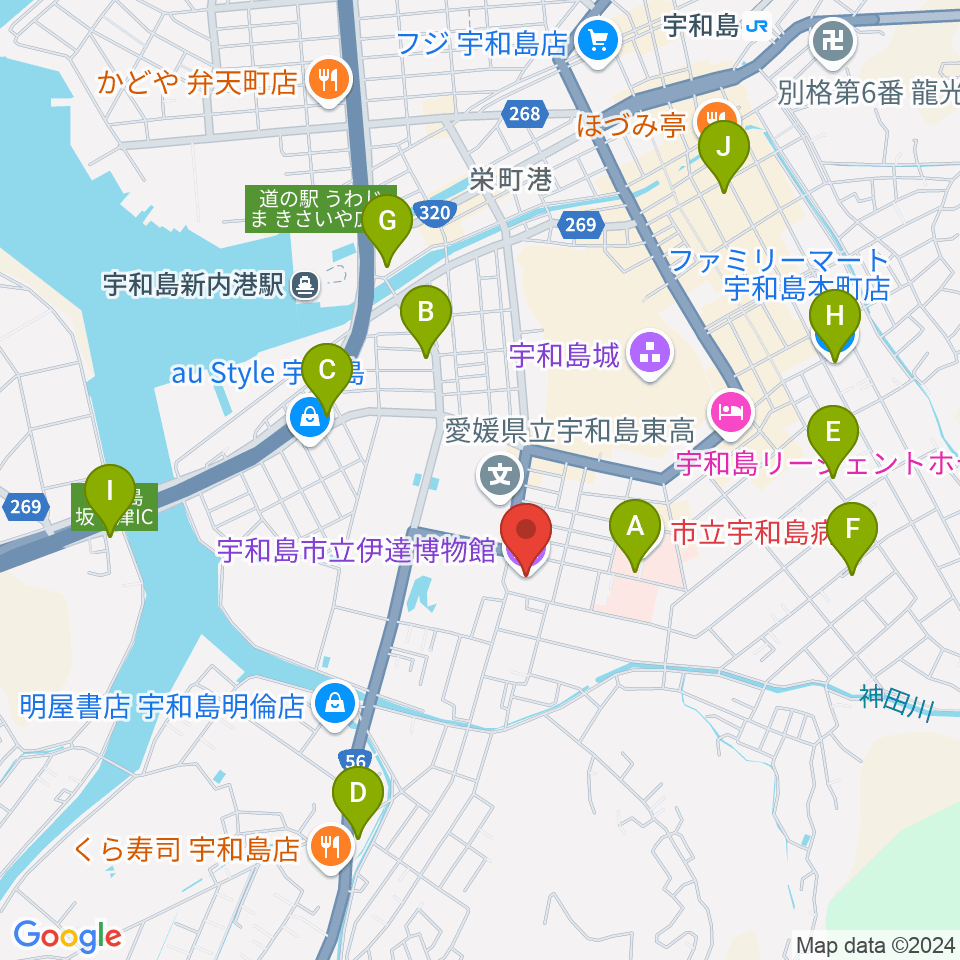 宇和島市立伊達博物館周辺のコンビニエンスストア一覧地図