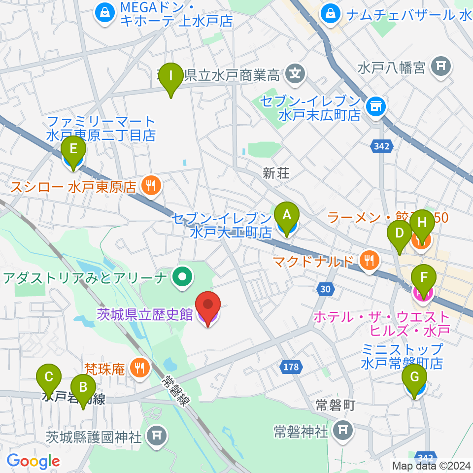 茨城県立歴史館周辺のコンビニエンスストア一覧地図