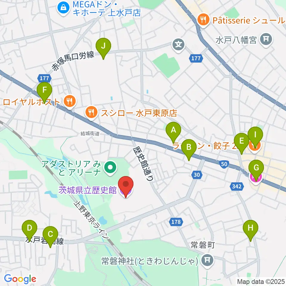 茨城県立歴史館周辺のコンビニエンスストア一覧地図