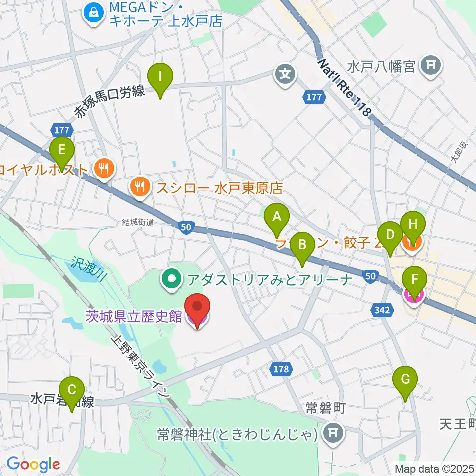 茨城県立歴史館周辺のコンビニエンスストア一覧地図