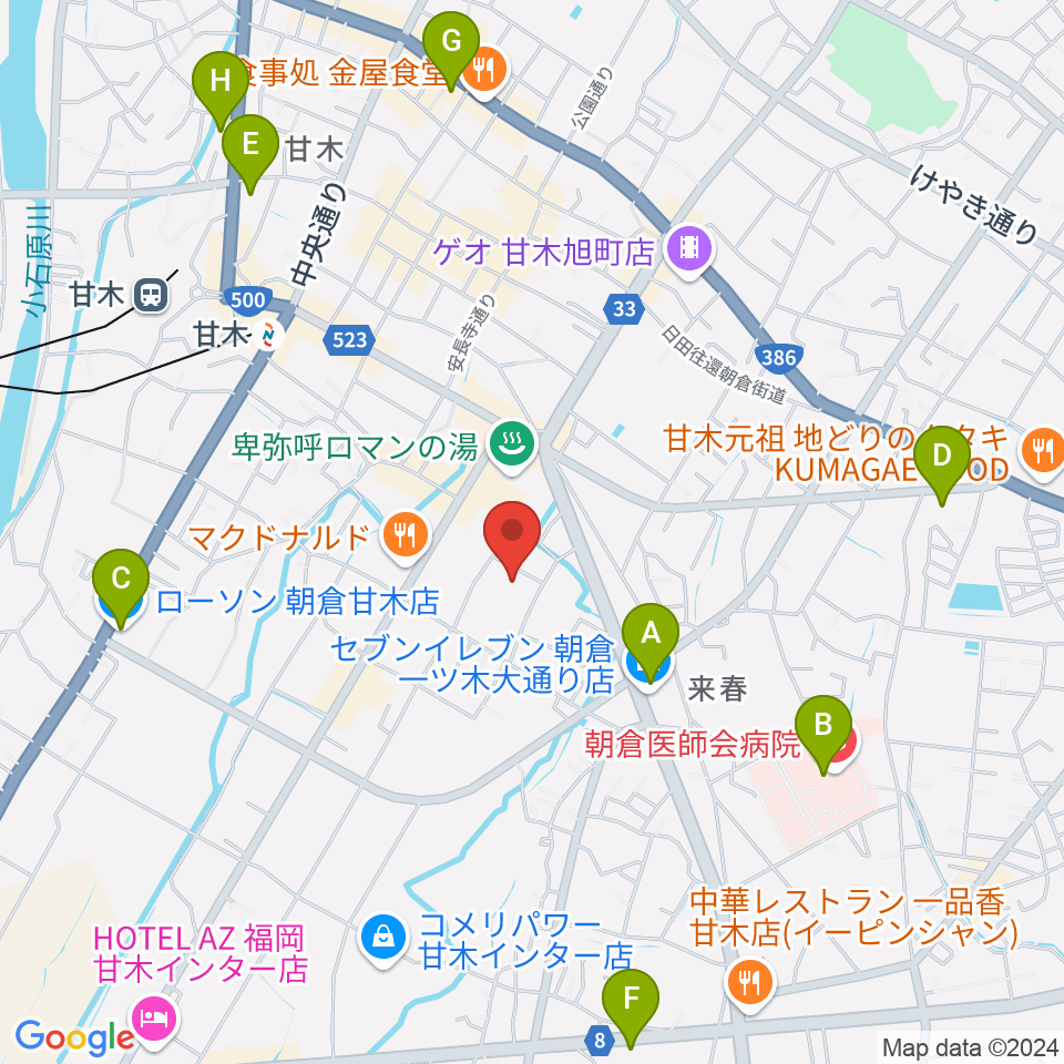 甘木歴史資料館周辺のコンビニエンスストア一覧地図