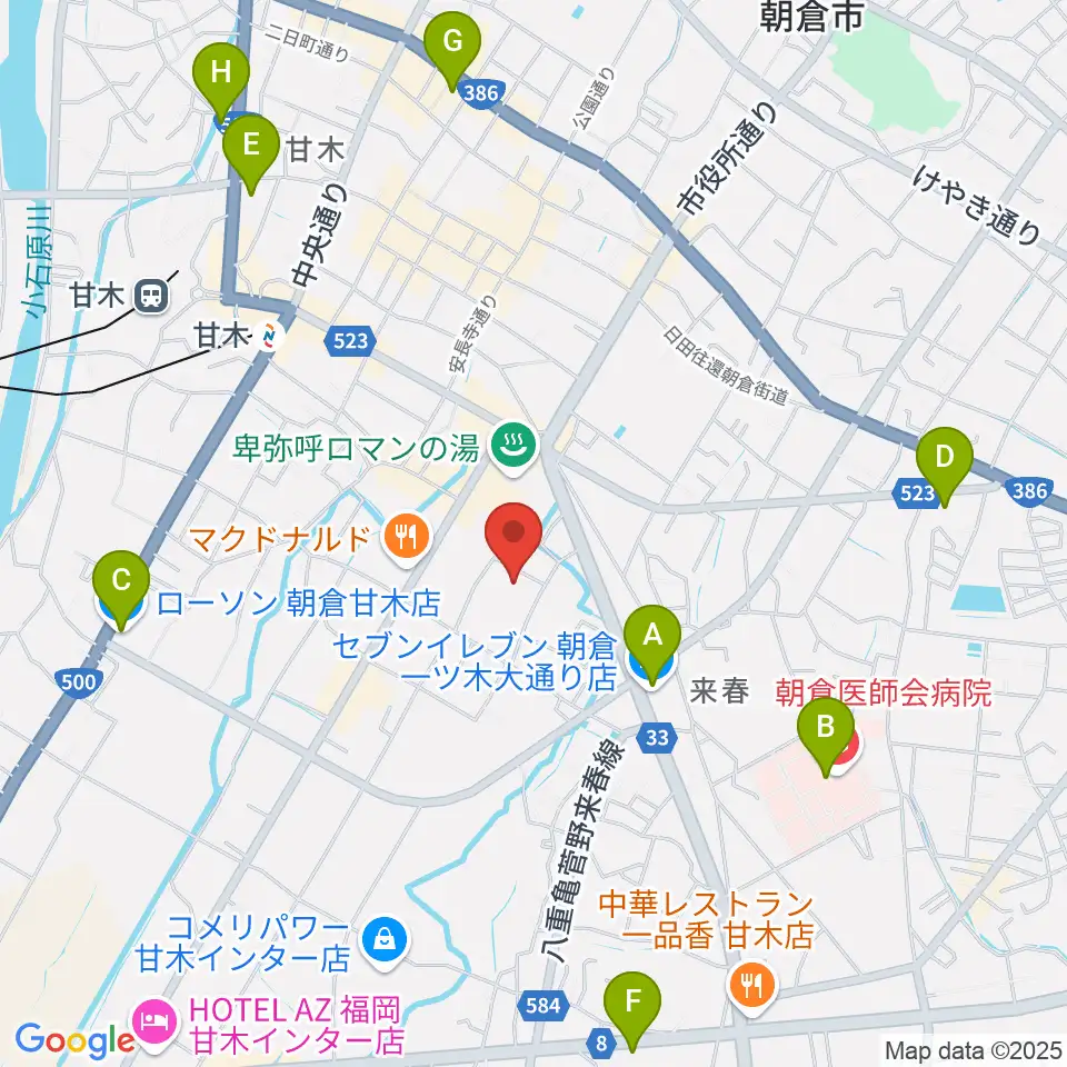 甘木歴史資料館周辺のコンビニエンスストア一覧地図