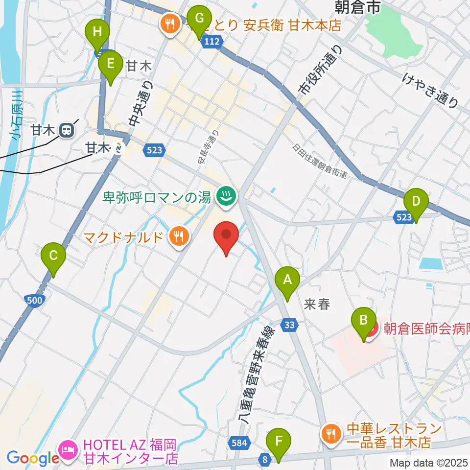 甘木歴史資料館周辺のコンビニエンスストア一覧地図