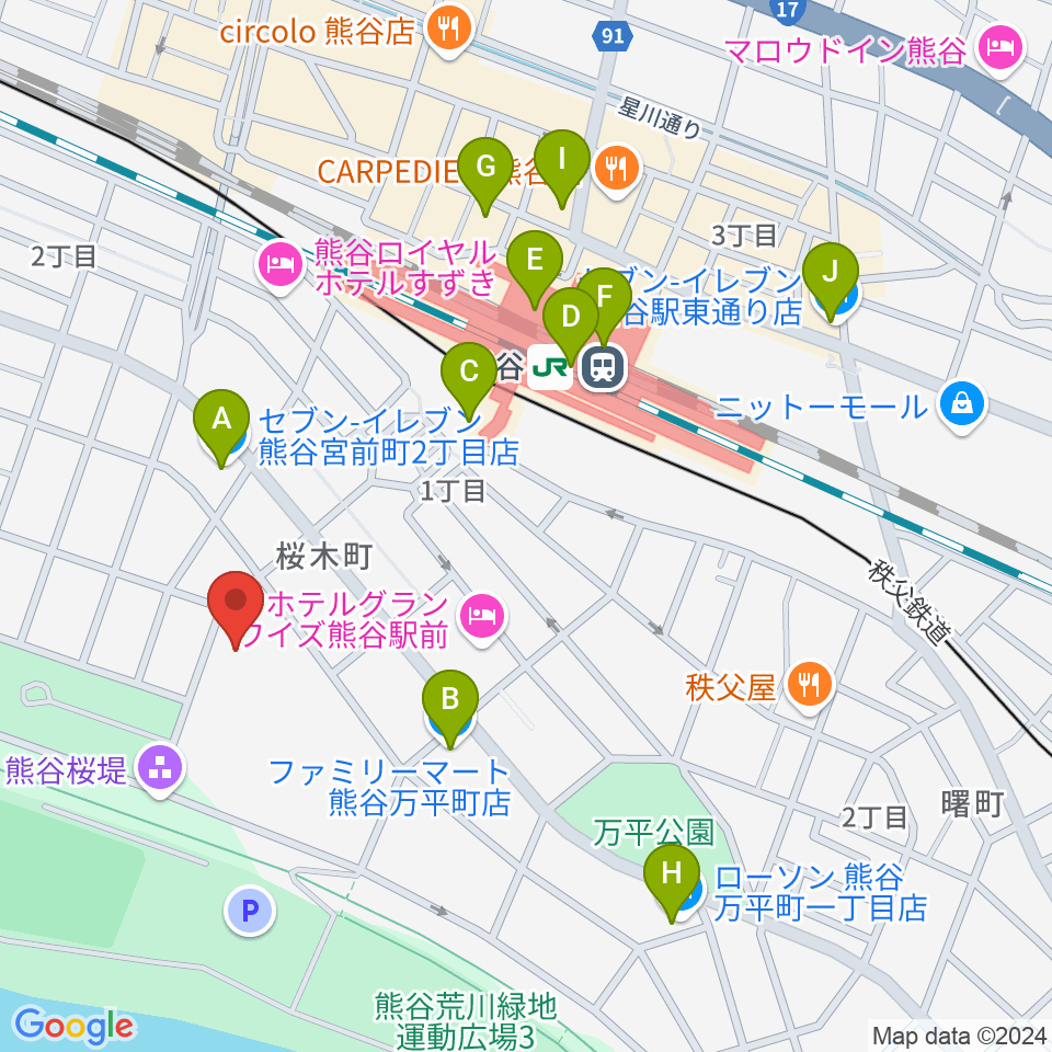 熊谷図書館 美術・郷土資料展示室周辺のコンビニエンスストア一覧地図