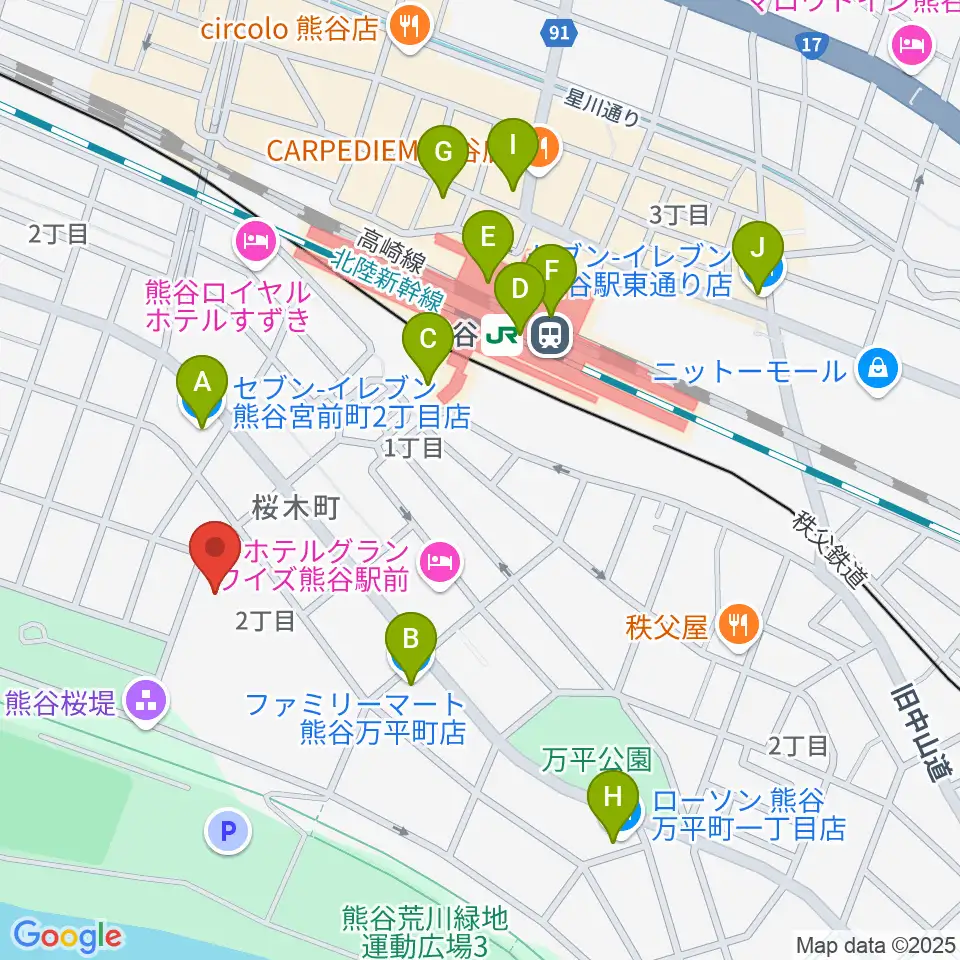 熊谷図書館 美術・郷土資料展示室周辺のコンビニエンスストア一覧地図