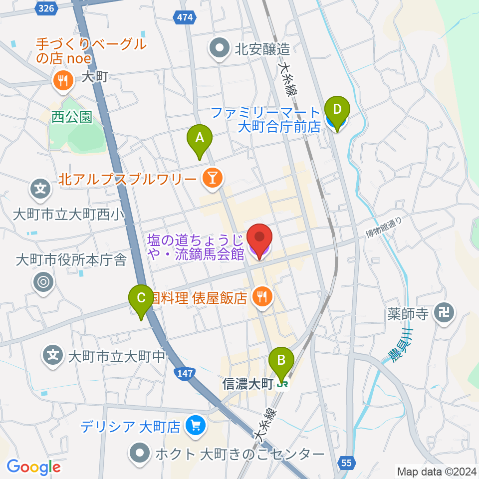 塩の道ちょうじや周辺のコンビニエンスストア一覧地図