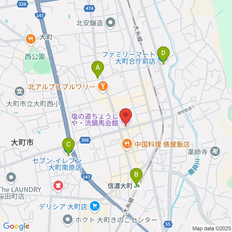 塩の道ちょうじや周辺のコンビニエンスストア一覧地図