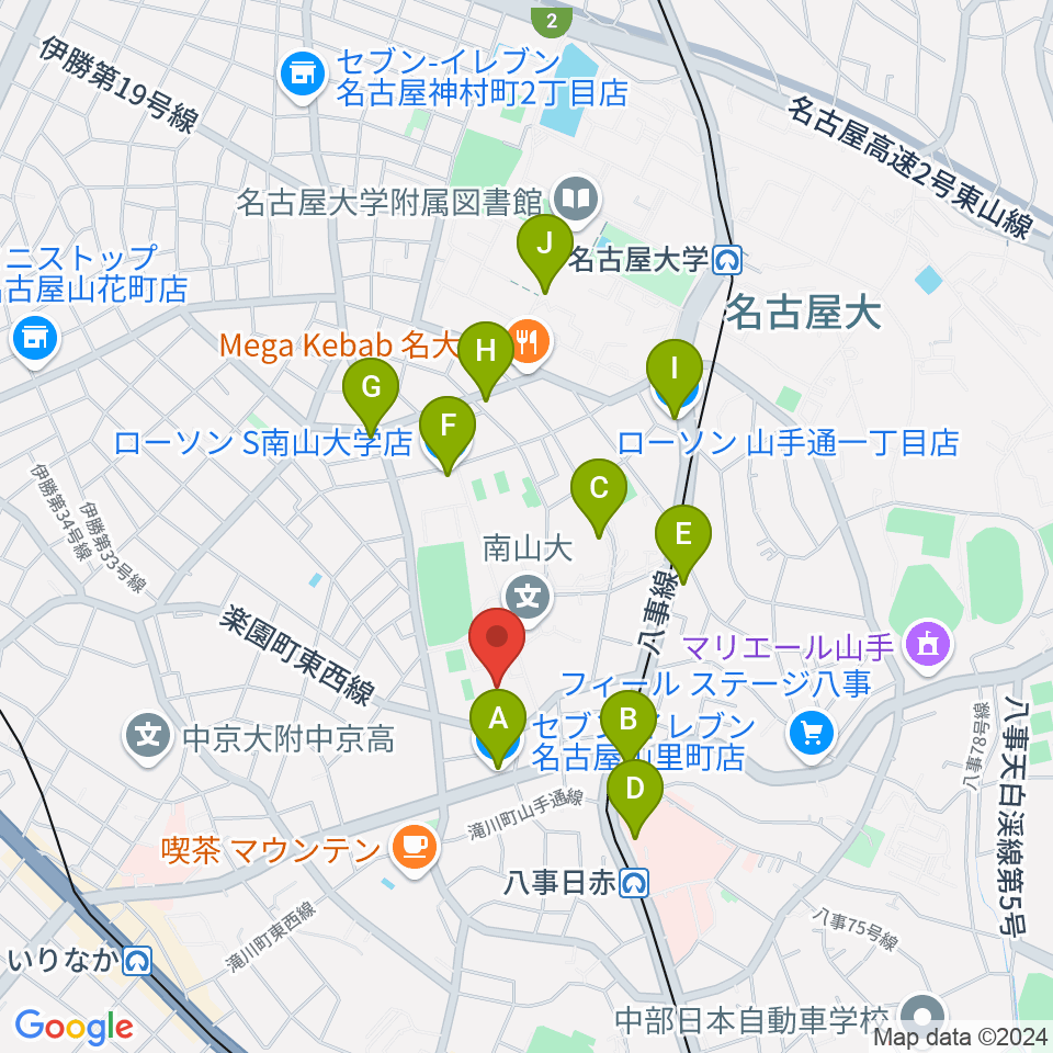 南山大学人類学博物館周辺のコンビニエンスストア一覧地図