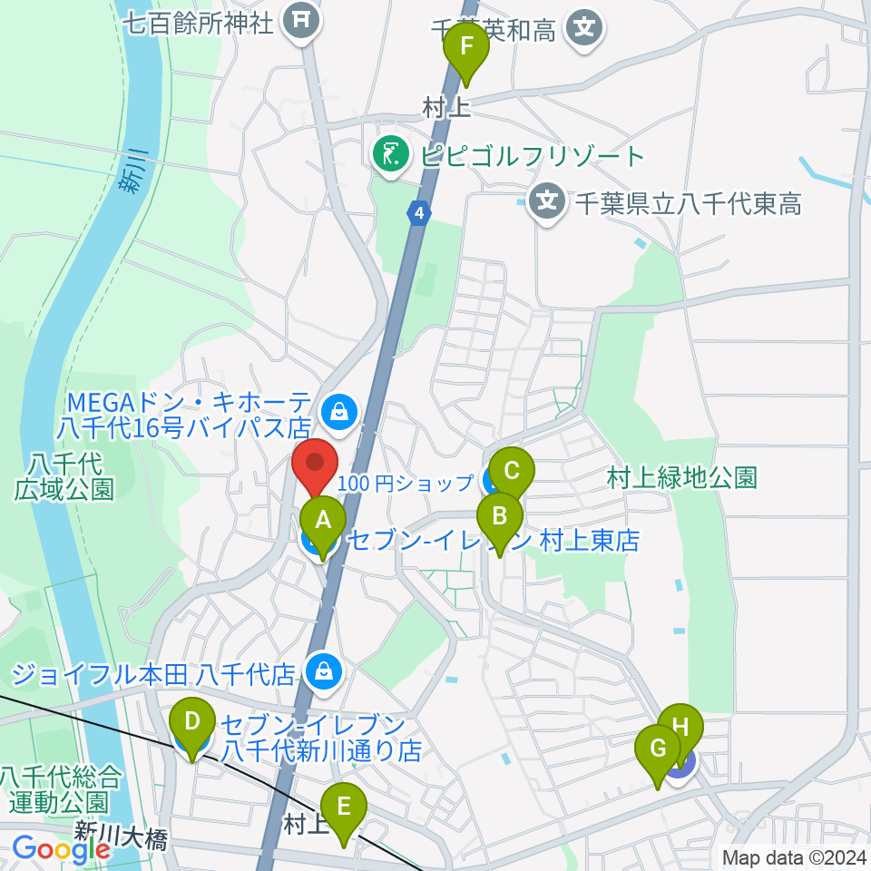 八千代市立郷土博物館周辺のコンビニエンスストア一覧地図