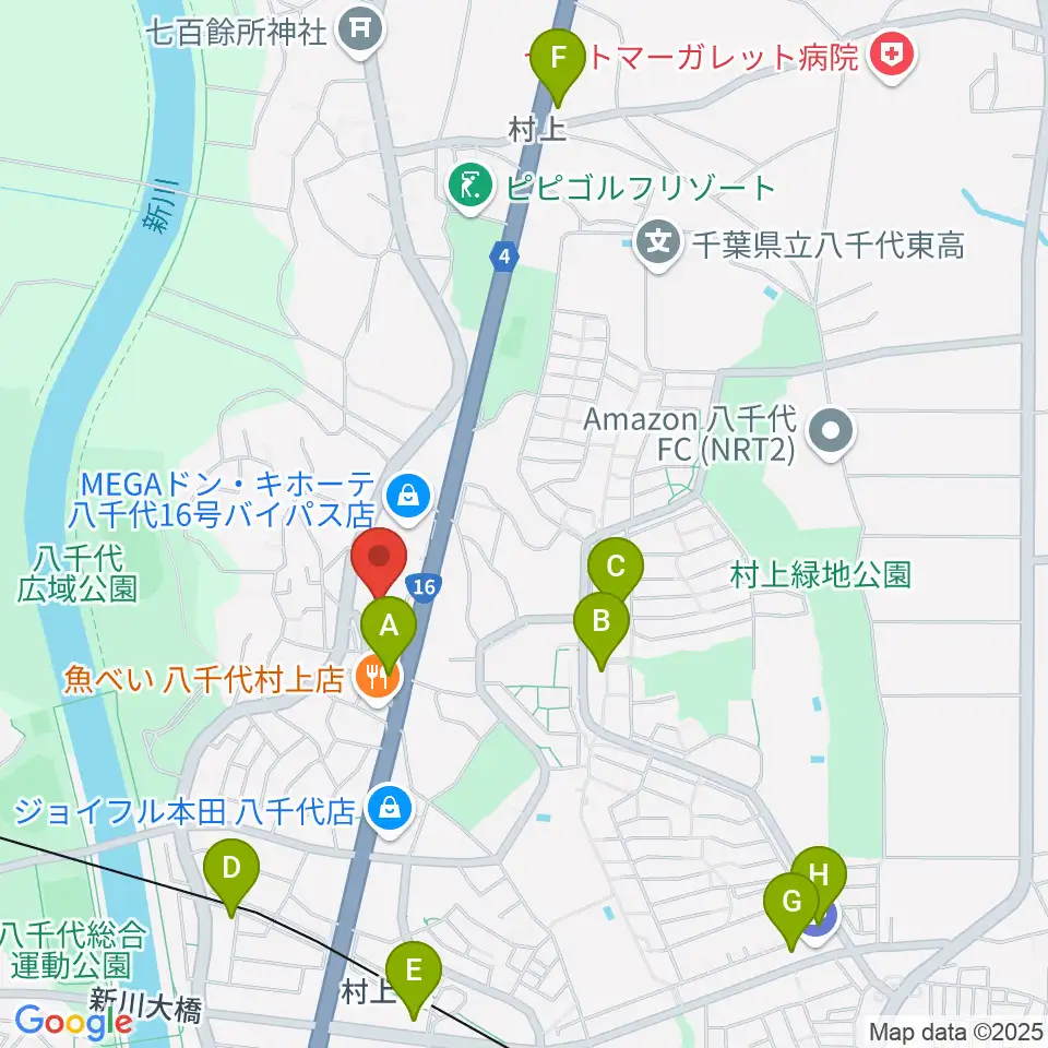八千代市立郷土博物館周辺のコンビニエンスストア一覧地図