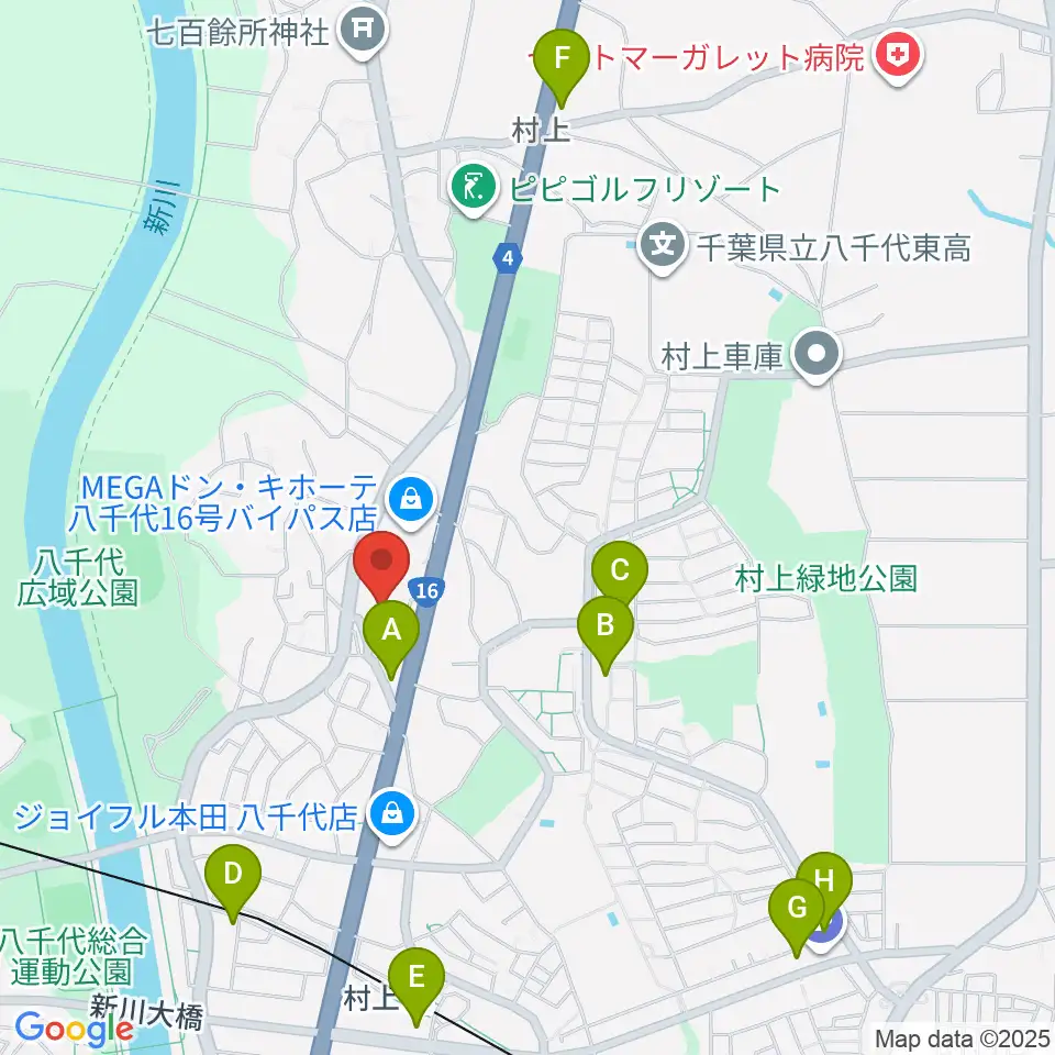 八千代市立郷土博物館周辺のコンビニエンスストア一覧地図