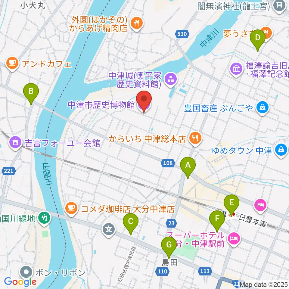中津市歴史博物館周辺のコンビニエンスストア一覧地図