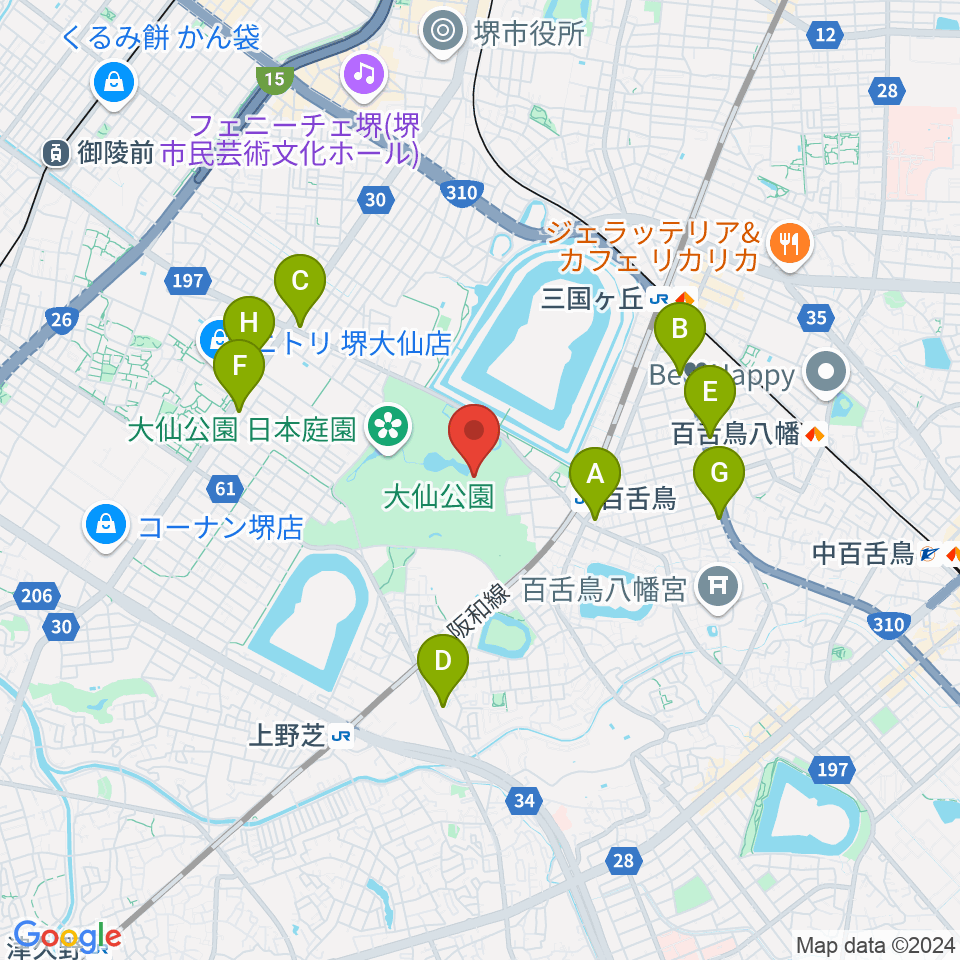 堺市博物館周辺のコンビニエンスストア一覧地図