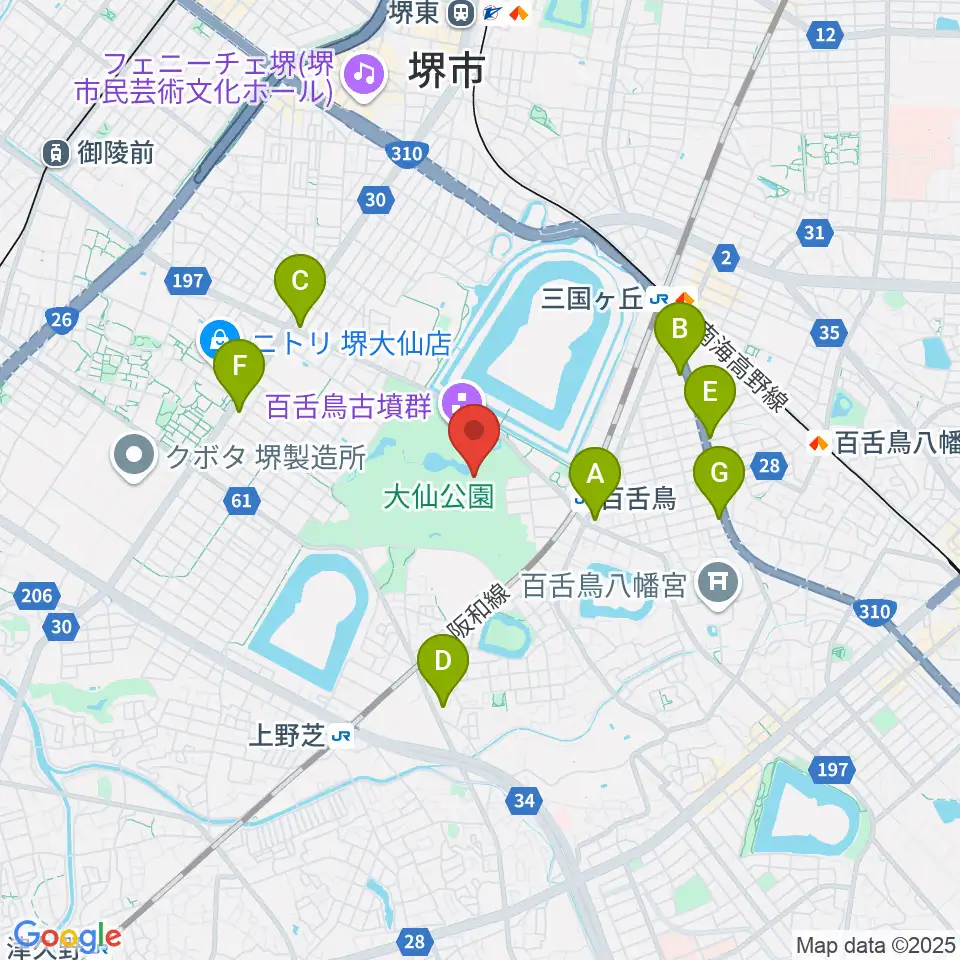 堺市博物館周辺のコンビニエンスストア一覧地図