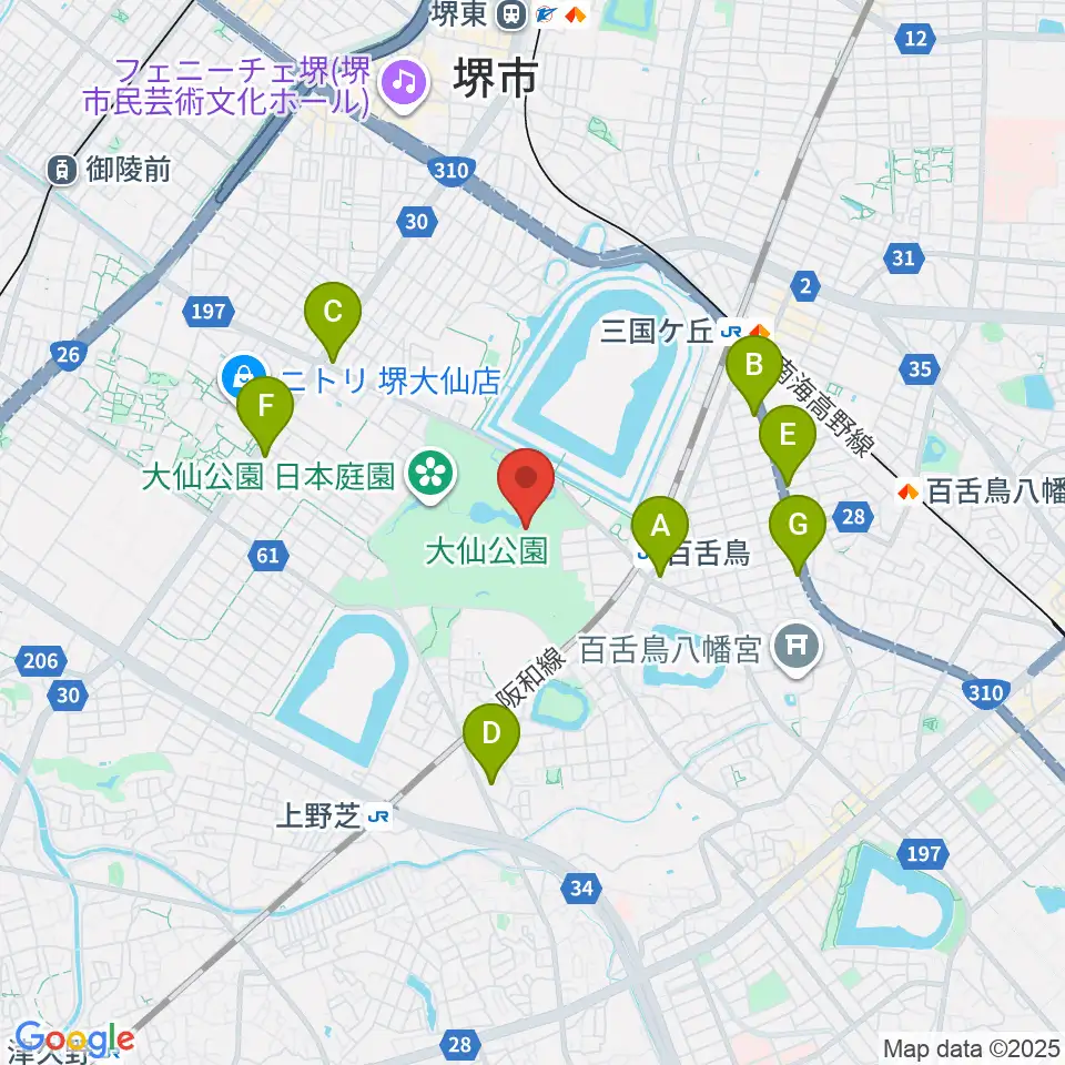 堺市博物館周辺のコンビニエンスストア一覧地図