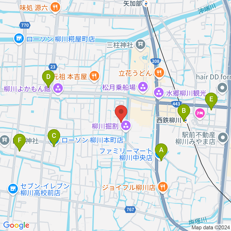 柳川古文書館周辺のコンビニエンスストア一覧地図