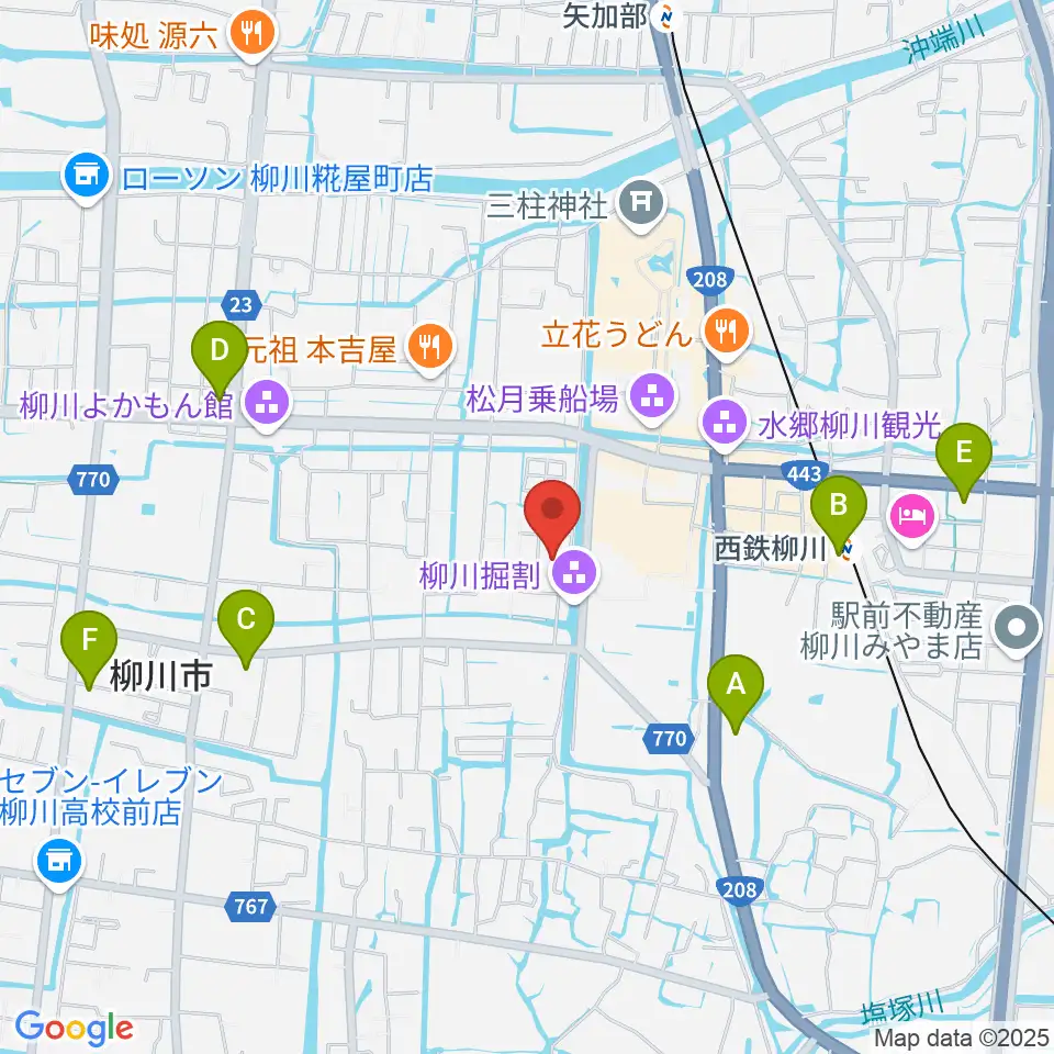 柳川古文書館周辺のコンビニエンスストア一覧地図