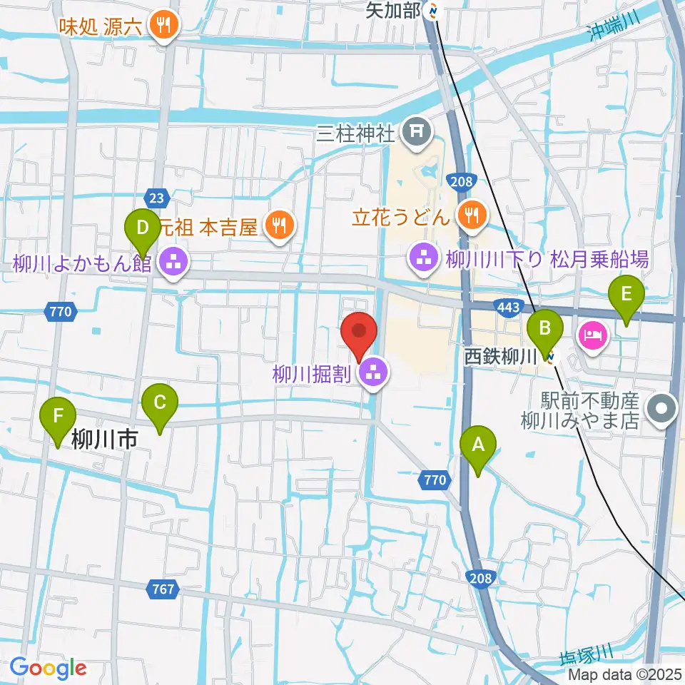 柳川古文書館周辺のコンビニエンスストア一覧地図