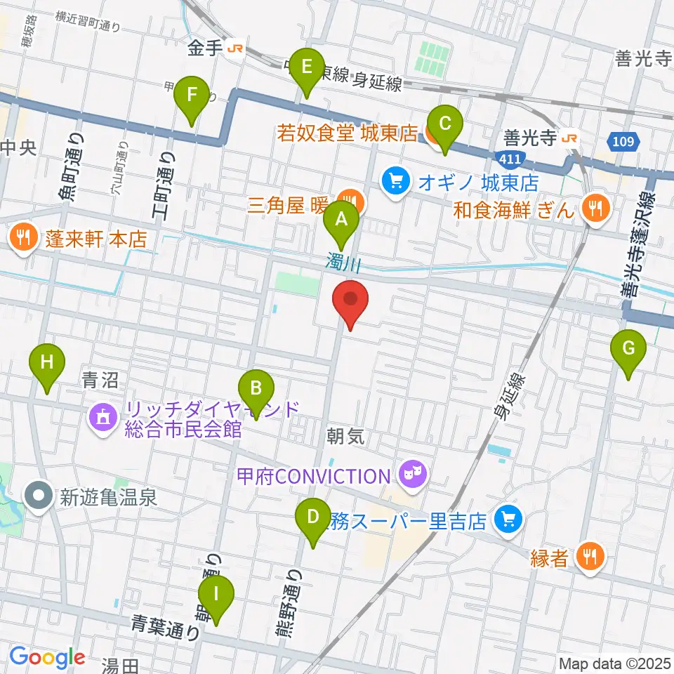 山梨平和ミュージアム 石橋湛山記念館周辺のコンビニエンスストア一覧地図