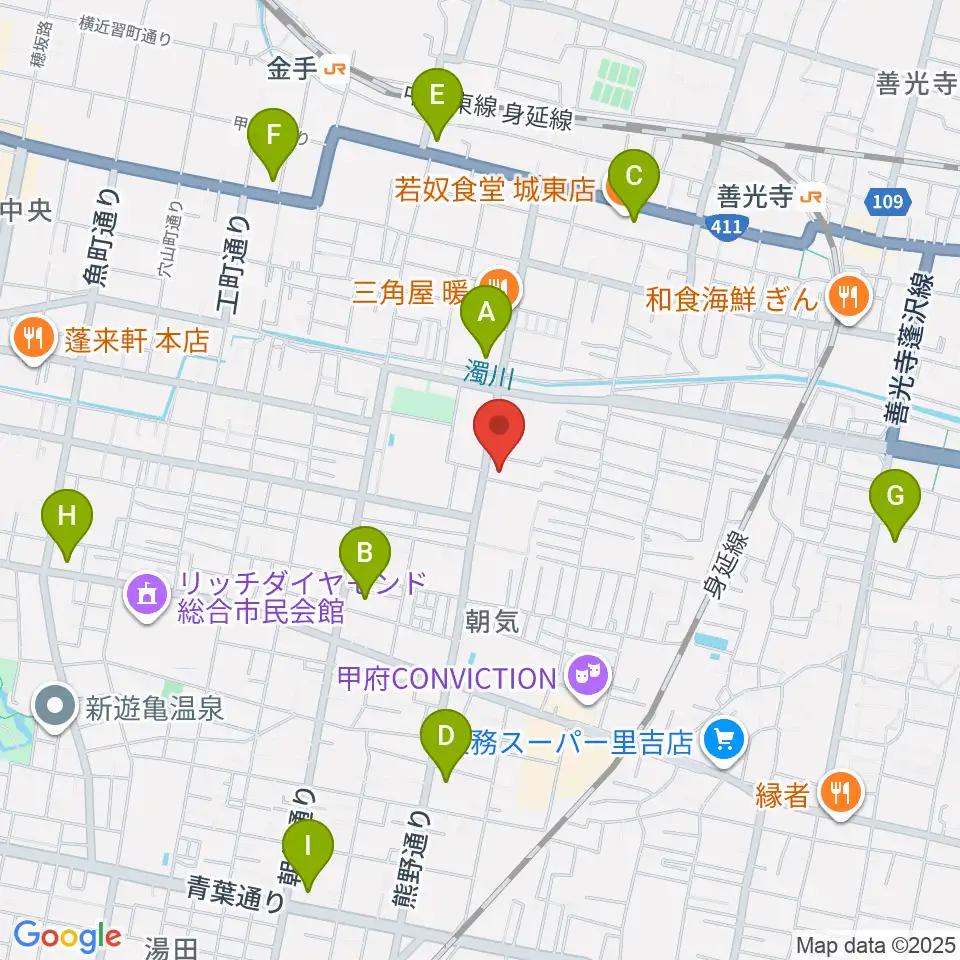 山梨平和ミュージアム 石橋湛山記念館周辺のコンビニエンスストア一覧地図