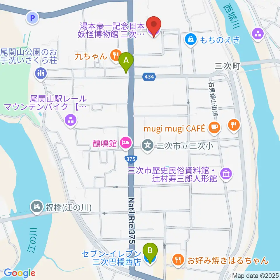 三次もののけミュージアム周辺のコンビニエンスストア一覧地図