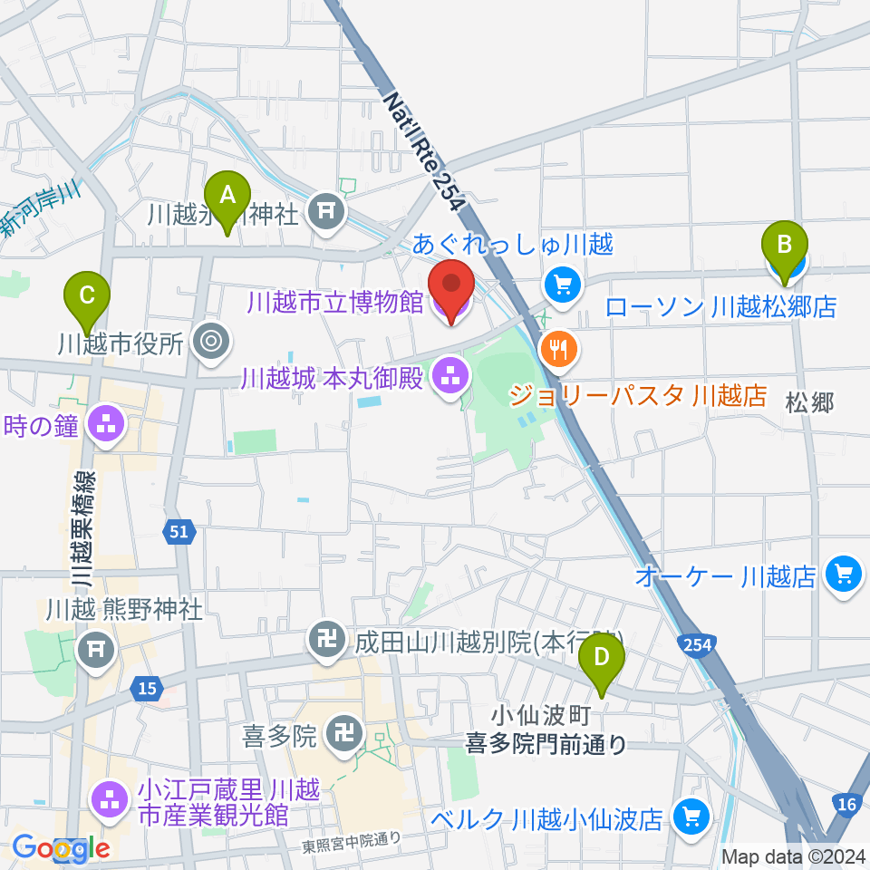 川越市立博物館周辺のコンビニエンスストア一覧地図