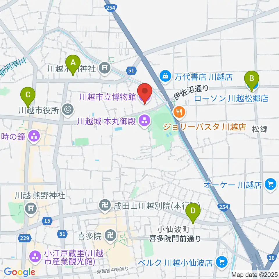 川越市立博物館周辺のコンビニエンスストア一覧地図