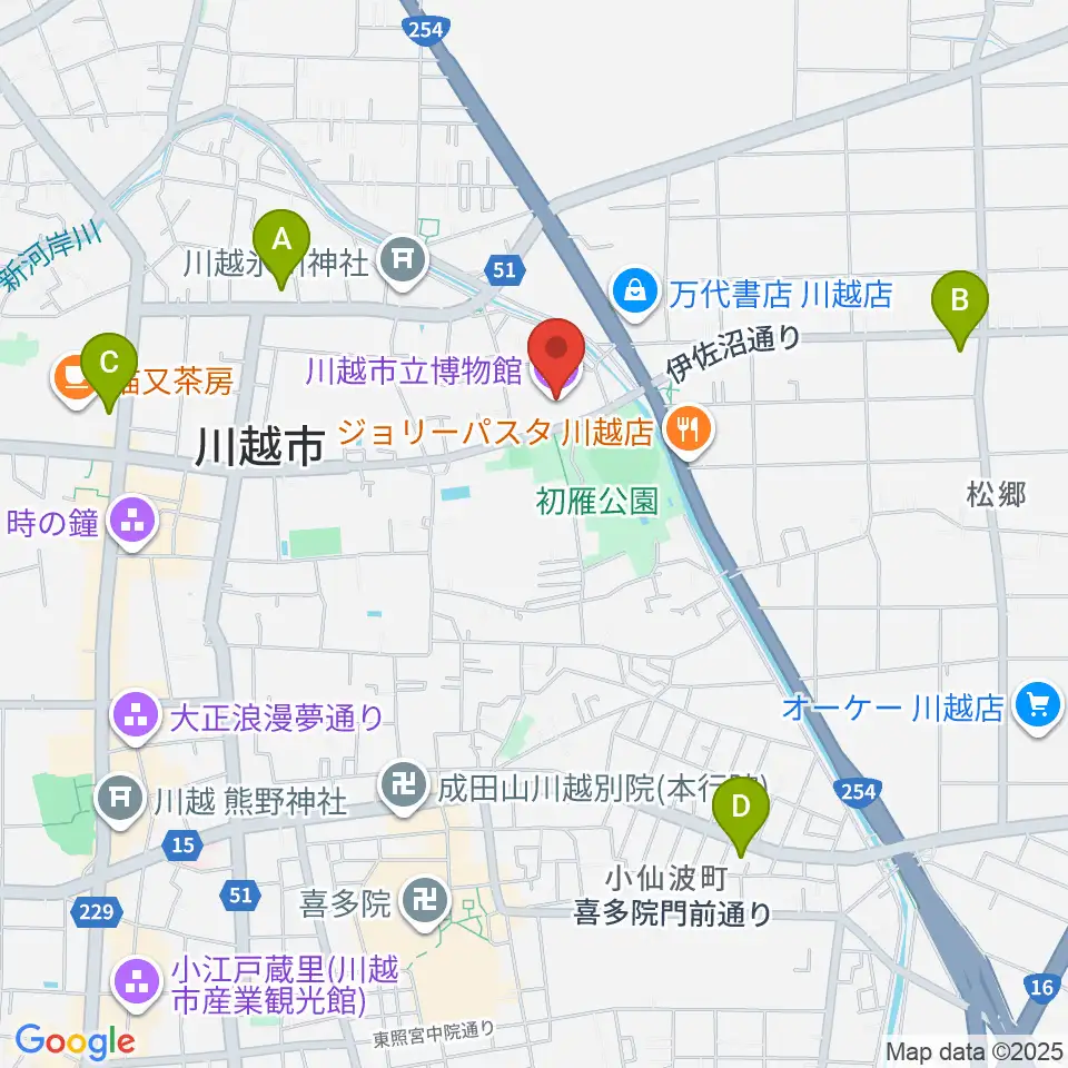 川越市立博物館周辺のコンビニエンスストア一覧地図