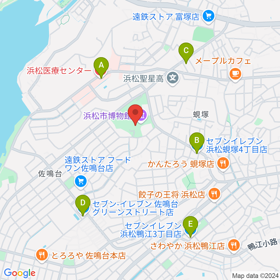 浜松市博物館周辺のコンビニエンスストア一覧地図