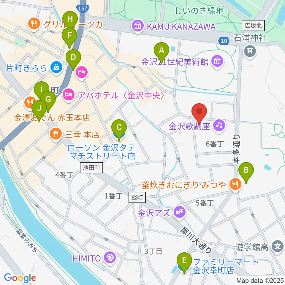 金沢ふるさと偉人館周辺のコンビニエンスストア一覧地図