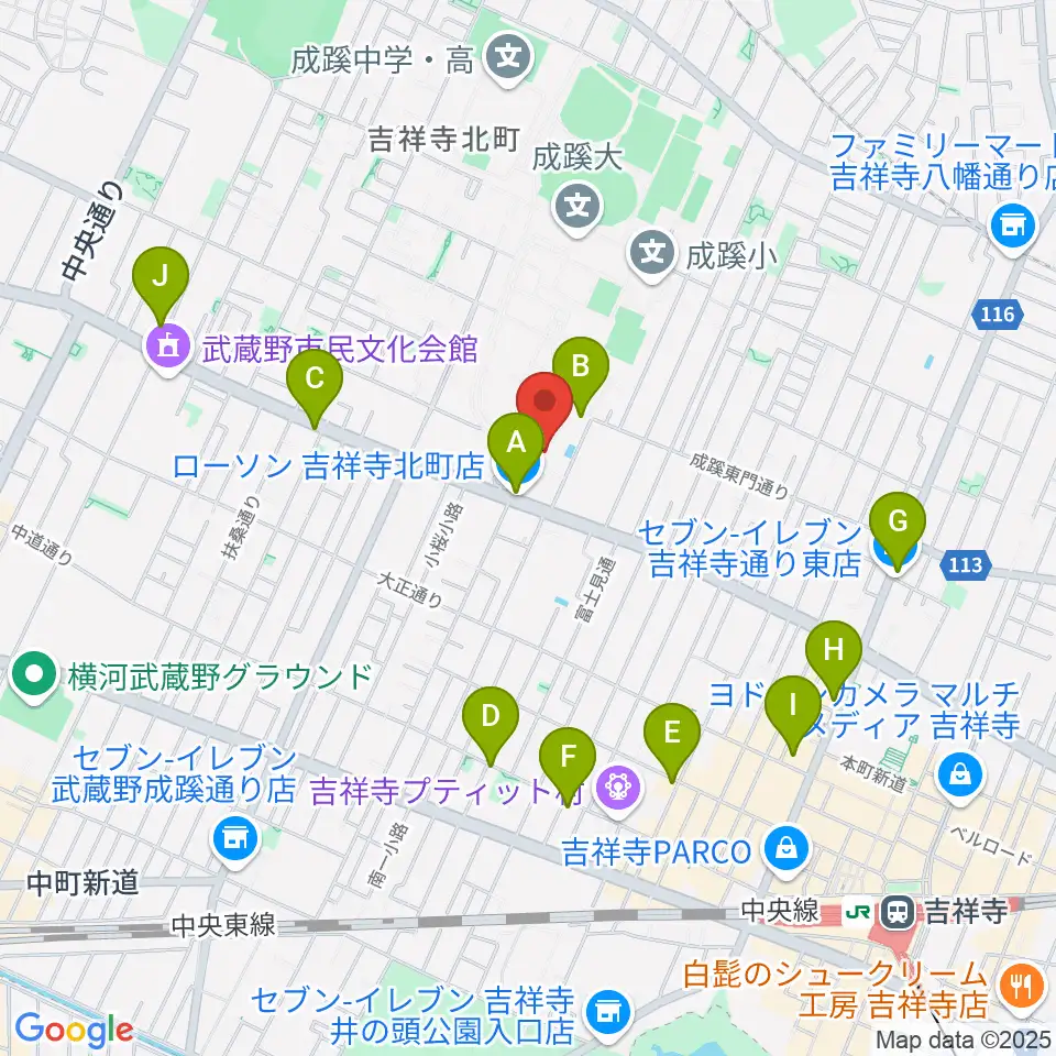 成蹊学園史料館周辺のコンビニエンスストア一覧地図