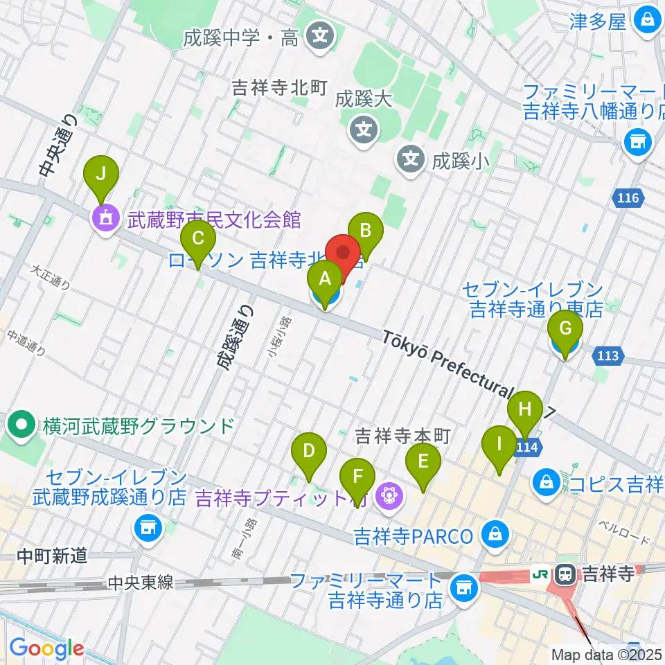 成蹊学園史料館周辺のコンビニエンスストア一覧地図