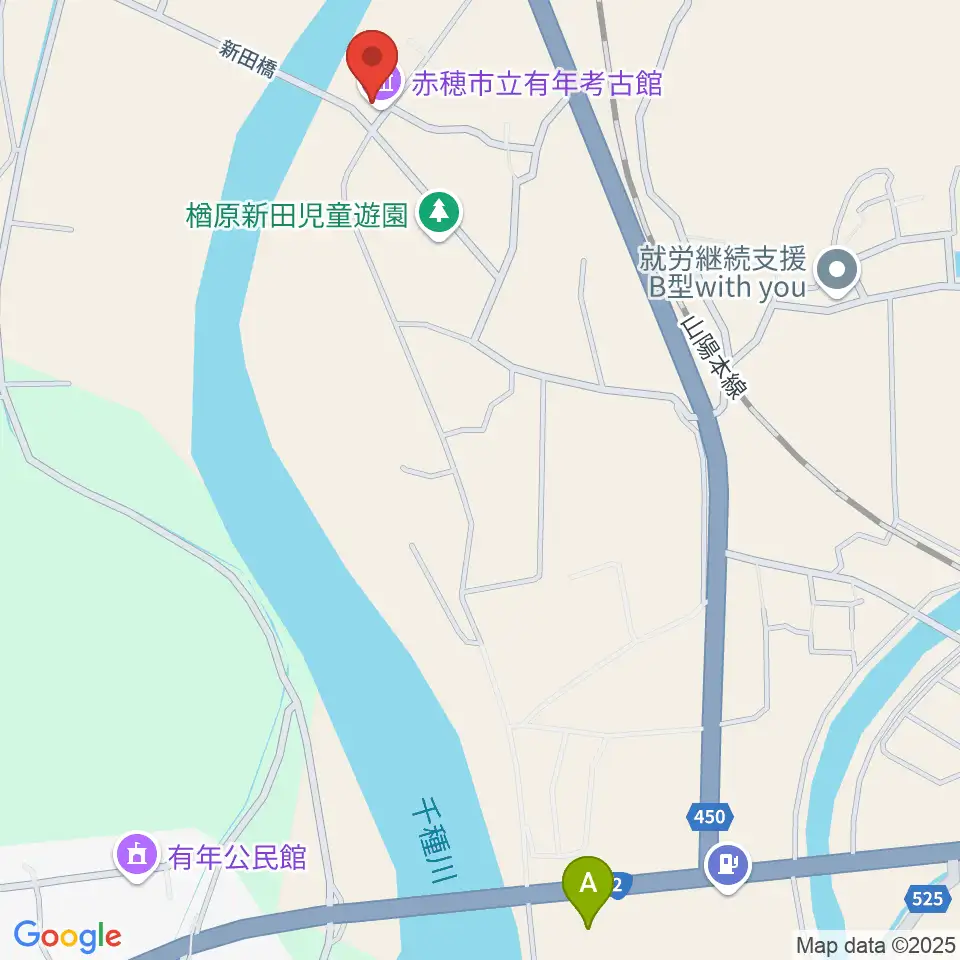 赤穂市立有年考古館周辺のコンビニエンスストア一覧地図