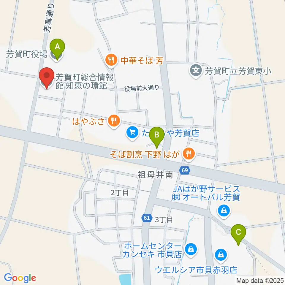 芳賀町総合情報館 知恵の環館周辺のコンビニエンスストア一覧地図