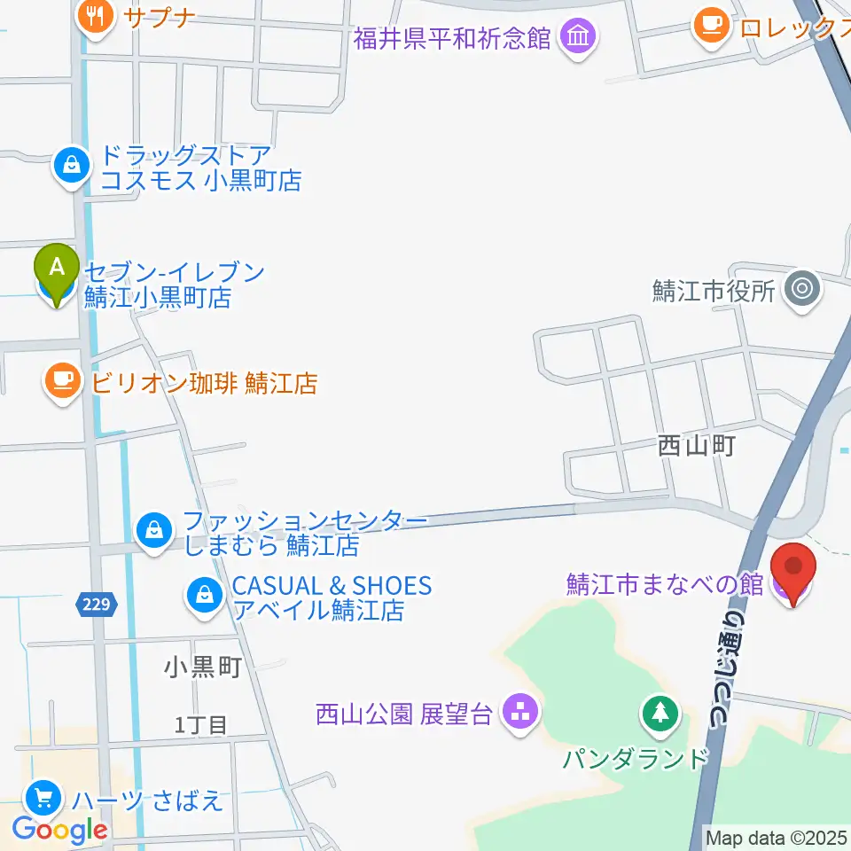 鯖江市まなべの館周辺のコンビニエンスストア一覧地図