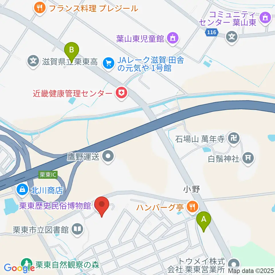 栗東歴史民俗博物館周辺のコンビニエンスストア一覧地図