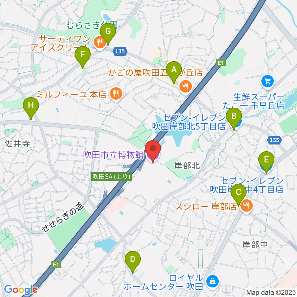 吹田市立博物館周辺のコンビニエンスストア一覧地図