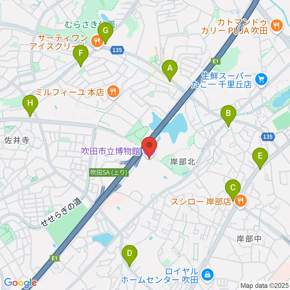 吹田市立博物館周辺のコンビニエンスストア一覧地図