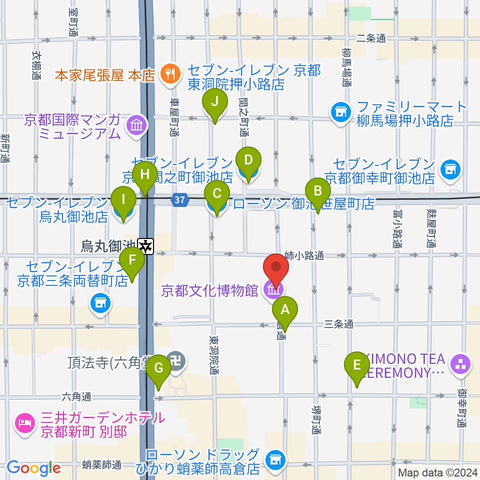 京都府京都文化博物館周辺のコンビニエンスストア一覧地図