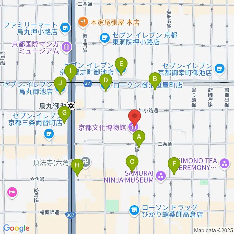 京都府京都文化博物館周辺のコンビニエンスストア一覧地図