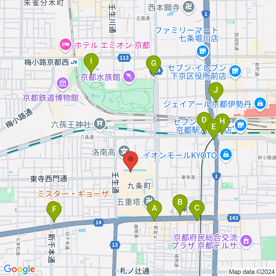 東寺宝物館周辺のコンビニエンスストア一覧地図