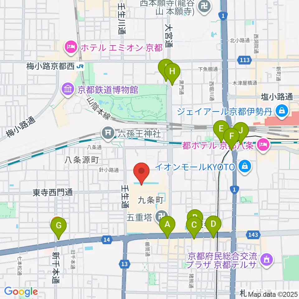 東寺宝物館周辺のコンビニエンスストア一覧地図