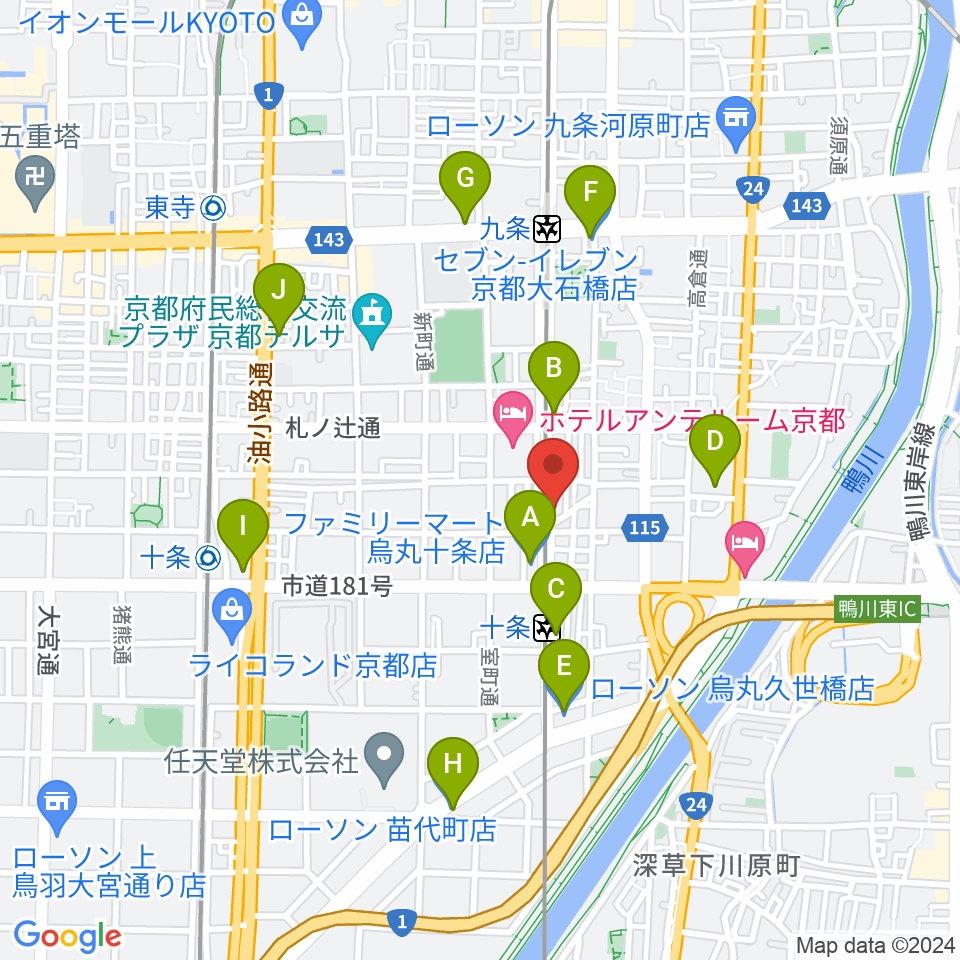 マザーシップスタジオ周辺のコンビニエンスストア一覧地図